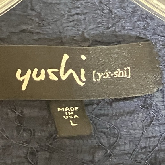 Yushi Top Womens Large Blue Textured Crinkle Lagenlook Art to Wear Large Buttons - Picture 8 of 13